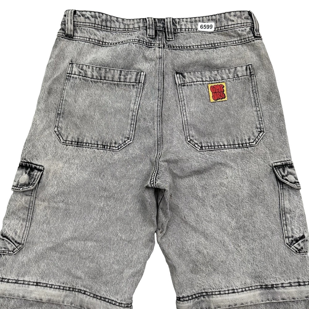 Y2K Empyre Acid Wash Denim Cargo Jeans Men 34x31 Gray Zip Off Convertible Skater